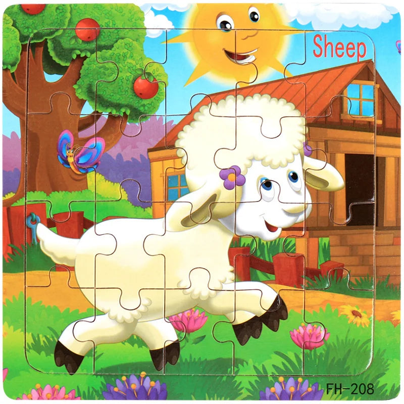 Lernspiel 3D Holzpuzzle Tiere und Fahrzeuge für Kinder ab 1 Jahr