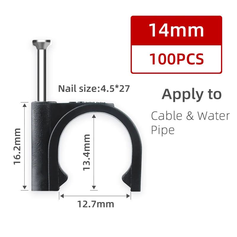 Sichere Kabelbefestigung: 100 schwarze PE-Rundkabel-Clips 4-14 mm Set
