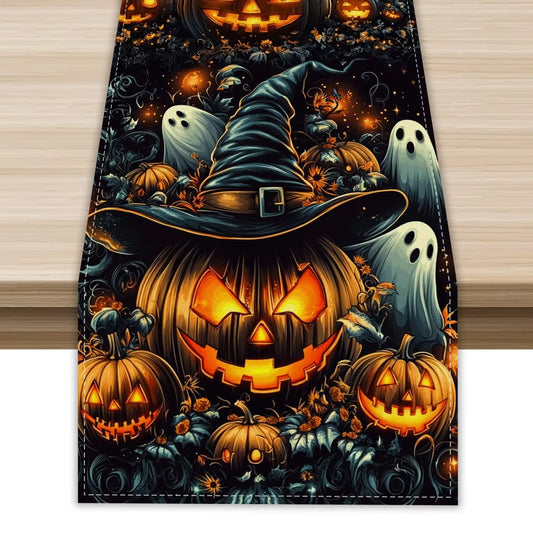 Schwarze Halloween Tischflagge mit Kürbisgespenst für saisonale Dekoration