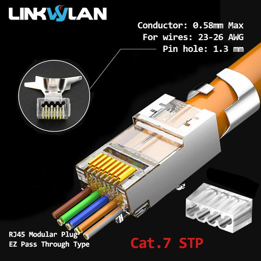 RJ45 Modularstecker Pass Through für Cat5e Cat6 Cat7 Kabel – Goldkontakt