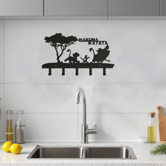 Wand Schlüsselhaken Schwarz Metall mit Cartoon Tiermuster Dekor