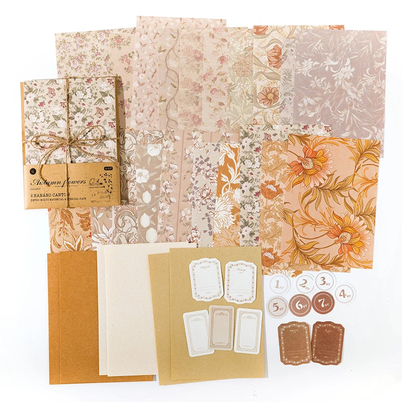 40 florale Vintage Papiere – Handgemacht - vielseitig für DIY - Scrapbooking