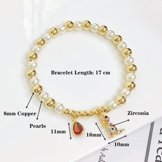 Exquisites Zirkonia Dinosaurier Perlen Armband für Damen – Jahrestagsgeschenk