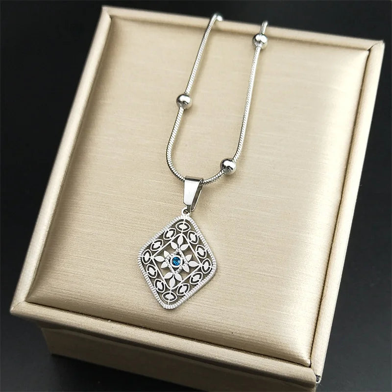 Ethnische Raute Anhänger Halskette Edelstahl Gold Farbe Geometrisch