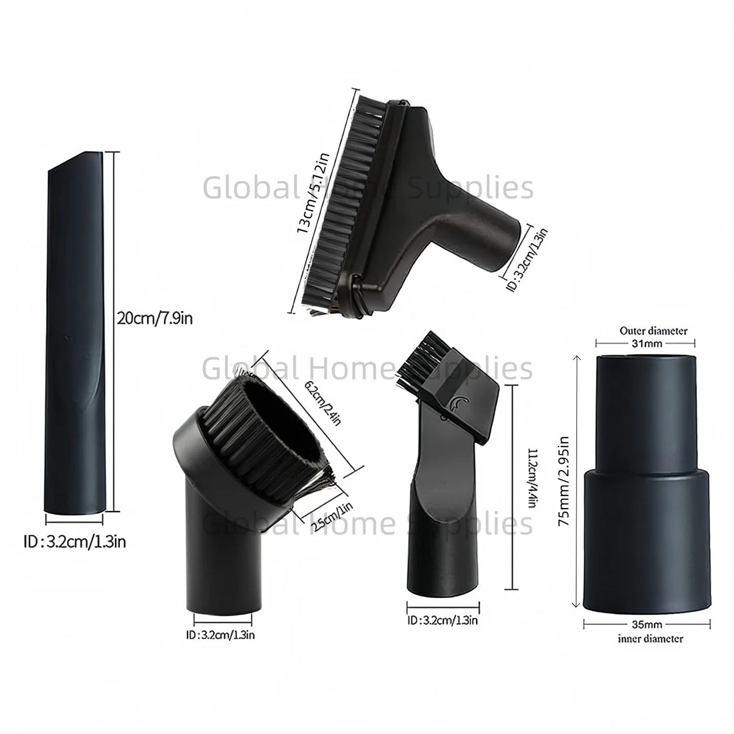 5-tlg. 32mm Vakuum Staubsauger Adapter Set mit Pinsel und Düse