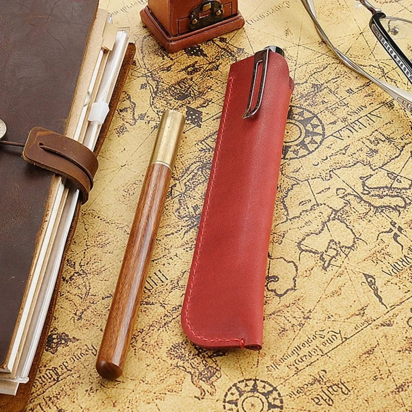 Retro Leder-Federmäppchen für Schule - Büro – kompakte Stifttasche
