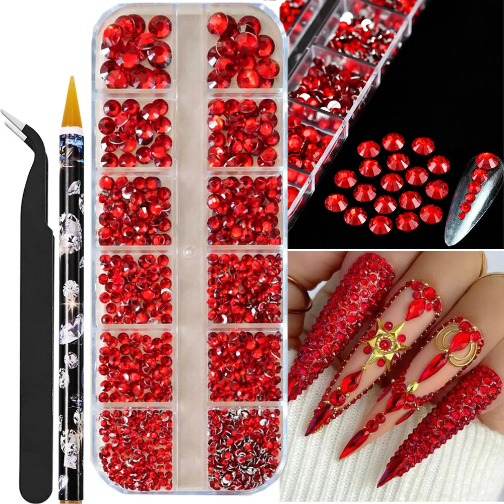 12 Gitter halbrunde 3D Perlen für Nagel Schmuck Mix Größen