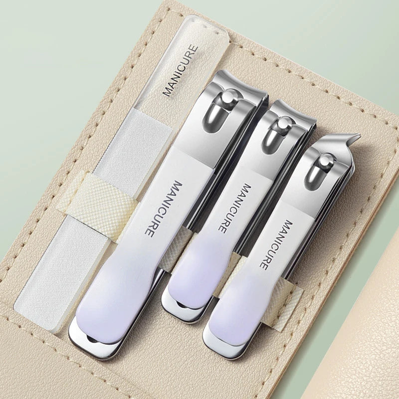 Präzises Nagelpflege-Set 4/10tlg mit Edelstahl-Tools - rotierender Leder-Tasche