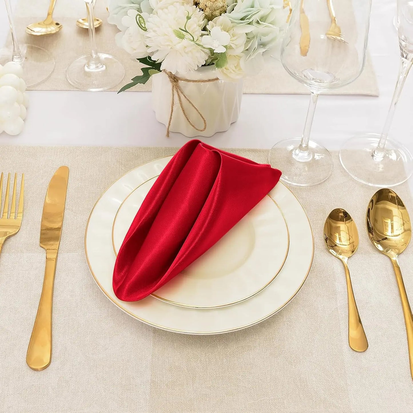 12 rote Satin Servietten 30x30 cm waschbar seidig weich für Event Deko