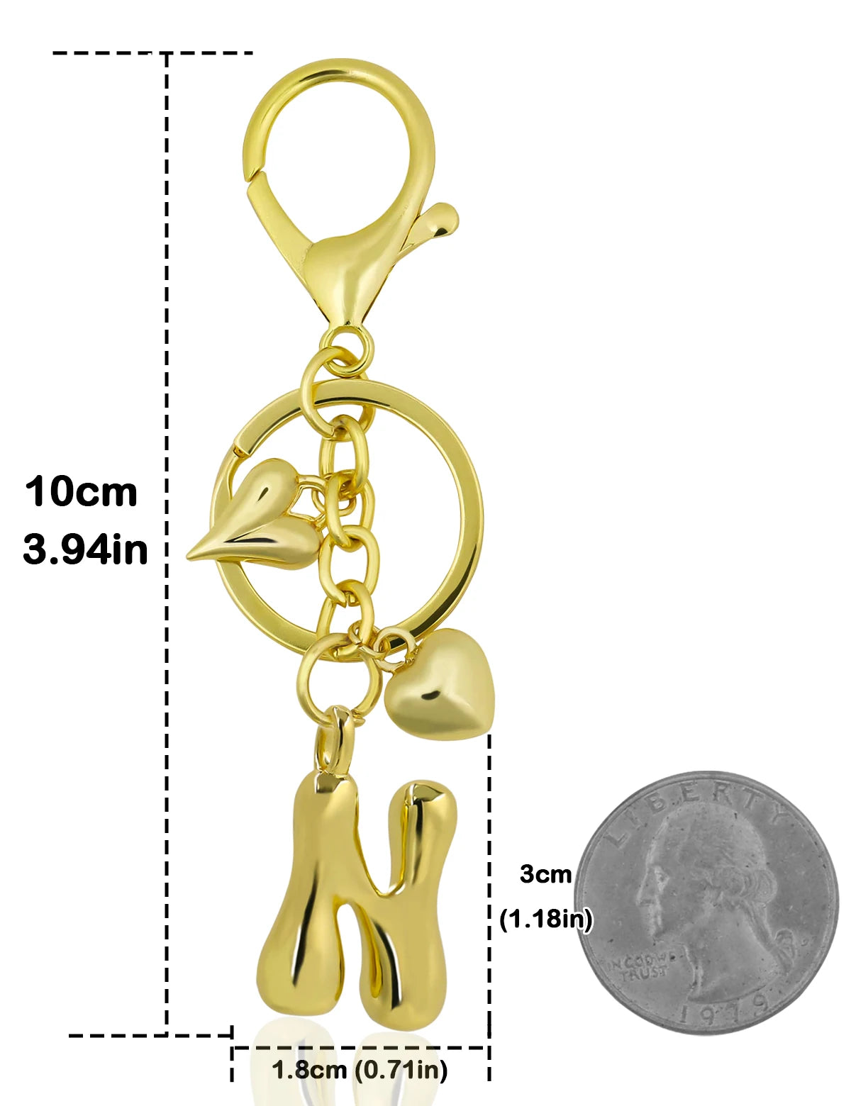 Personalisierter 18K Gold Schlüsselanhänger mit Herz – Blasenbuchstaben Damen