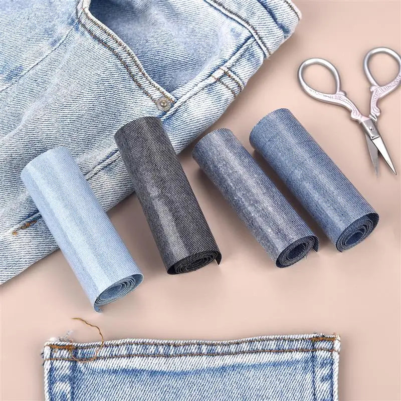 Denim Reparatur Bügelpatch 8x51cm Stoffflicken Schwarz Blau