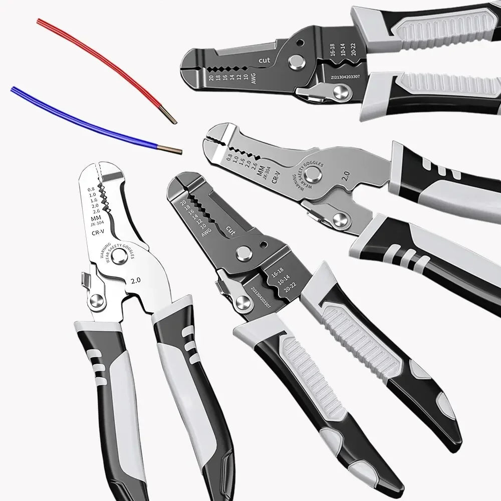 Multifunktionale Abisolierzange mit Crimp- und Schneidefunktion für Elektriker