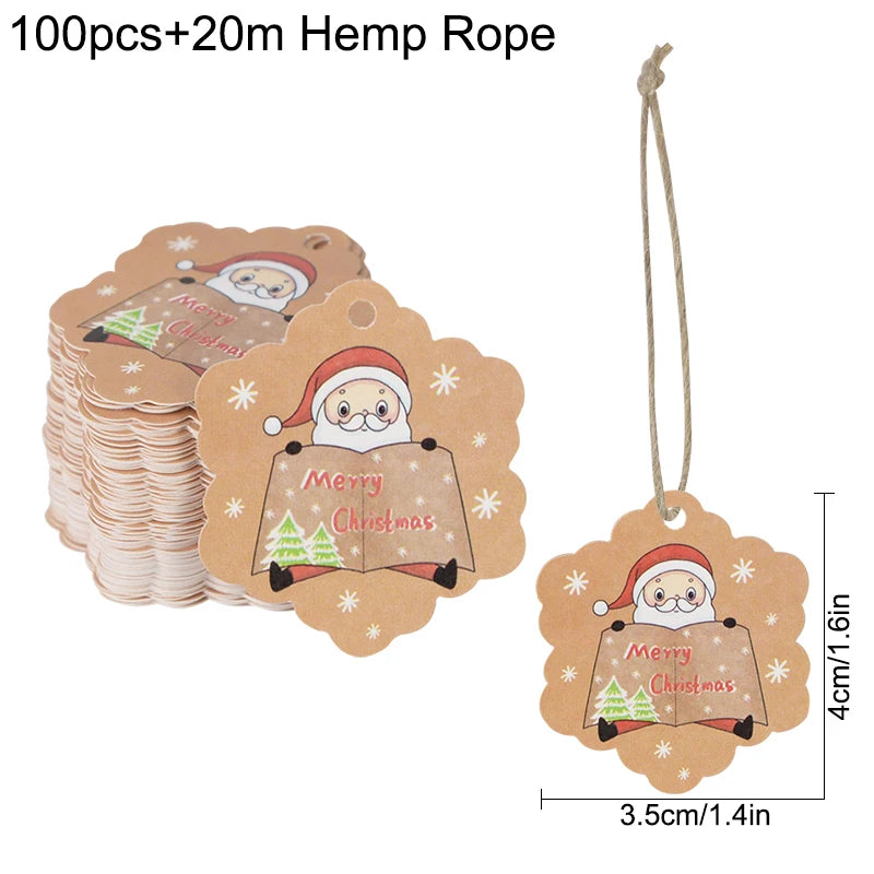 100-teiliges Frohe Weihnachten Kraftpapier Etiketten Set zum Aufhängen