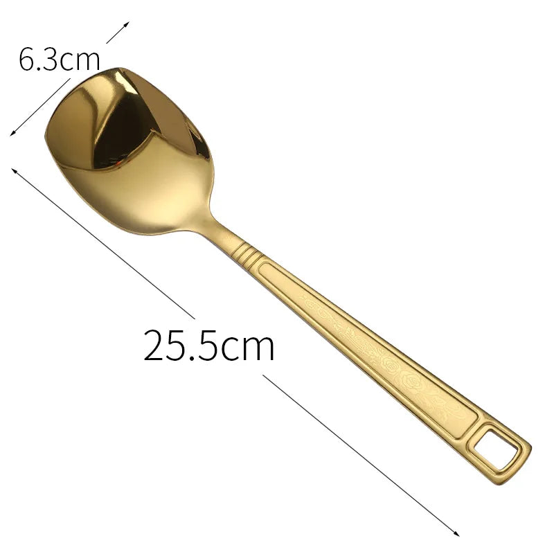 Goldene Edelstahl-Kochutensilien 4-teilig – Spatel, Salatlöffel & Gabel, langlebig, pflegeleicht