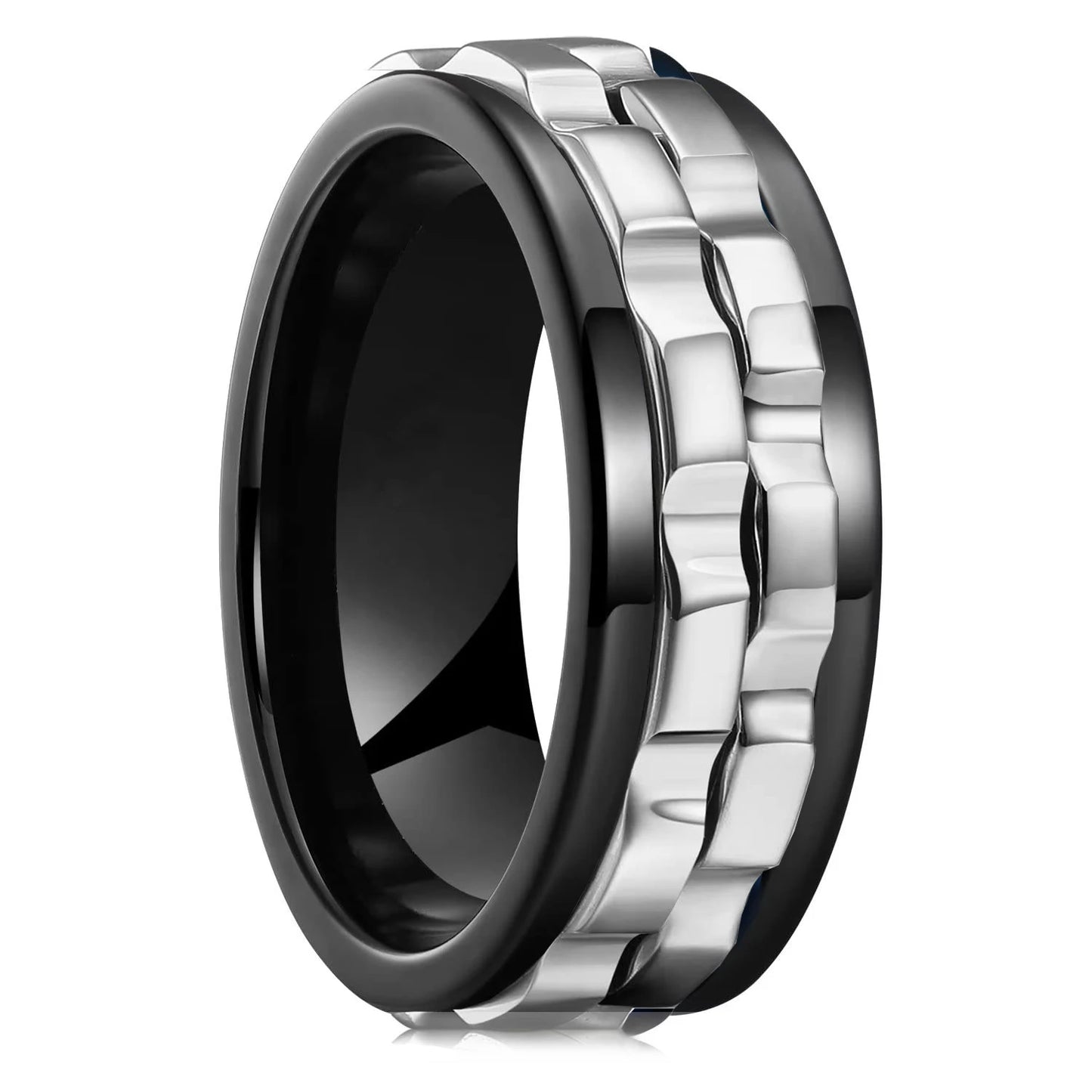 Drehbarer Edelstahl Ring mit Ketten Design für Herren