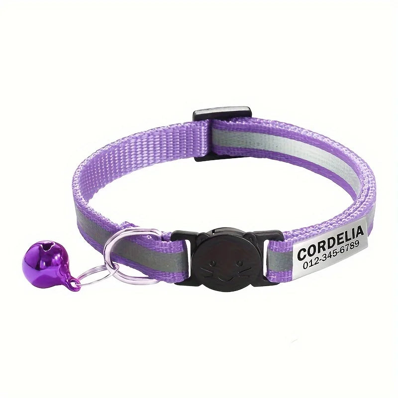 Reflektierendes Katzenhalsband mit Namensschild und Glöckchen, personalisierbar
