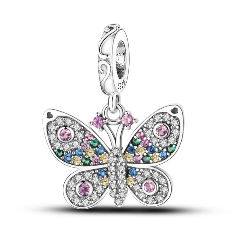 925 Sterling Silber Charm mit rosa Schmetterling - leuchtenden Glühwürmchen