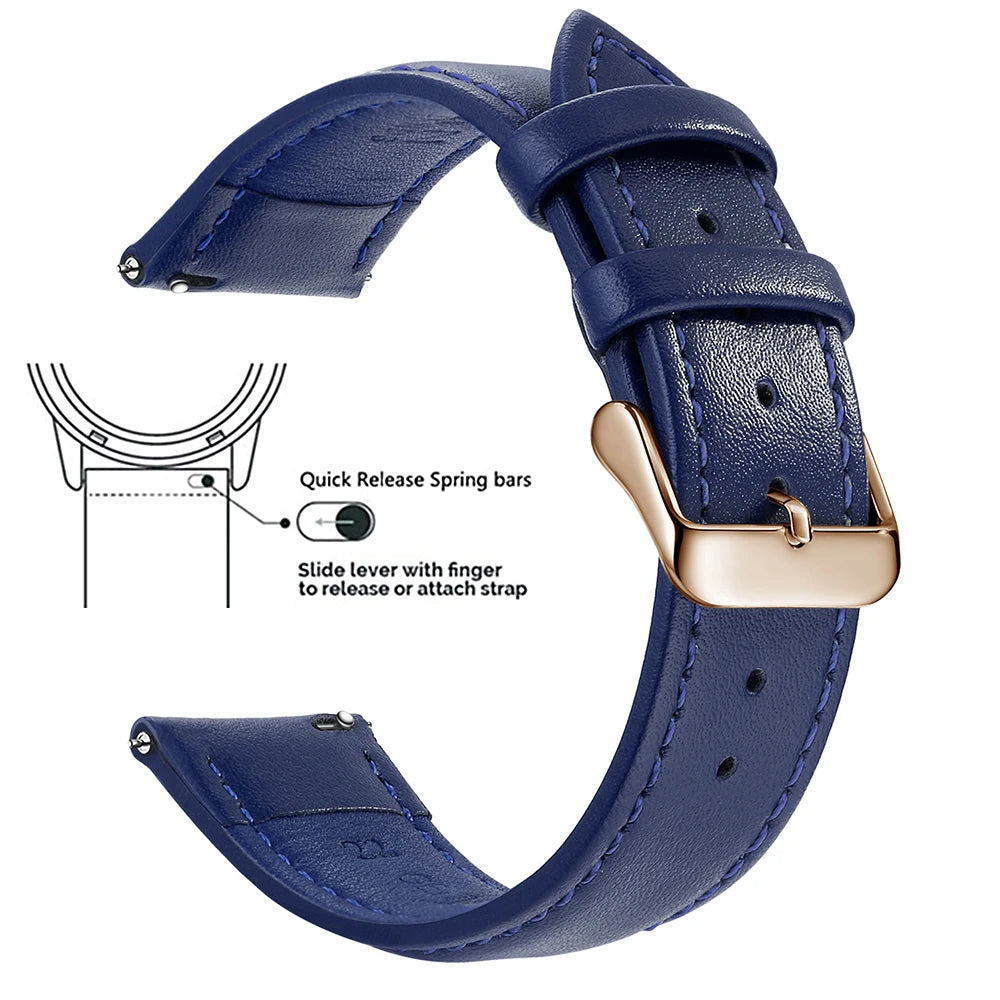 Echtleder Uhrenarmband Schnellverschluss 18/20/22mm für viele Smartwatches