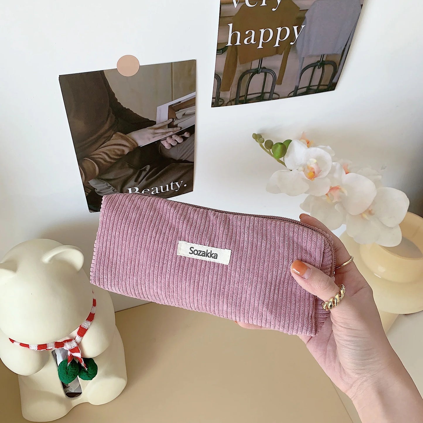 Retro Cord Kosmetik Federmäppchen Organizer Tasche für Reise und Alltag