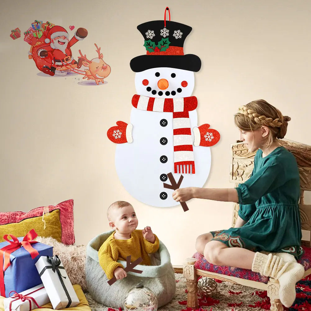 DIY-Weihnachtsschneemann Set aus Filz mit glitzernden Ornamenten