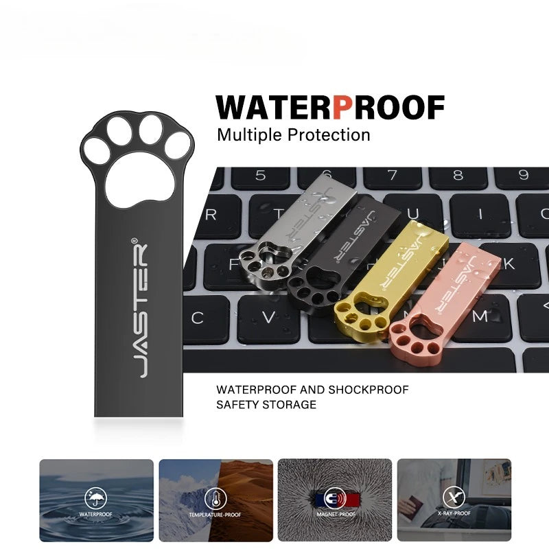 Wasserdichter Metall USB 2.0 Stick 64GB mit Katzenpfoten Design