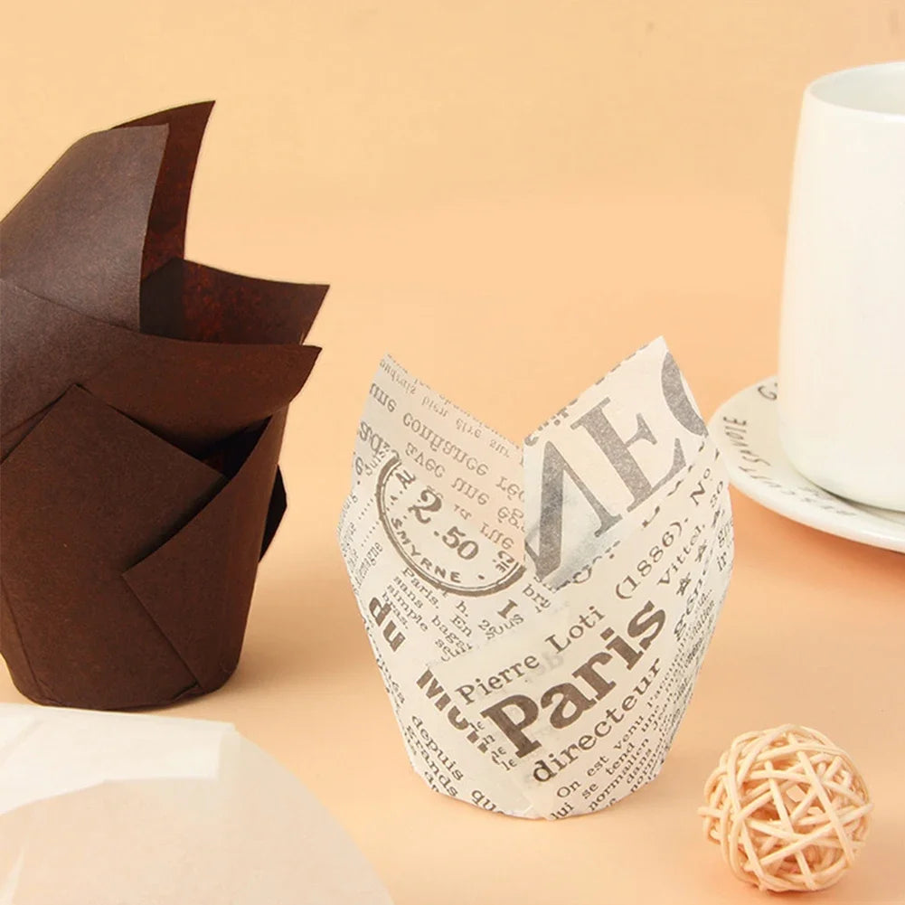 50 Stück Tulpen-Muffinförmchen aus fettfestem Papier zum Backen