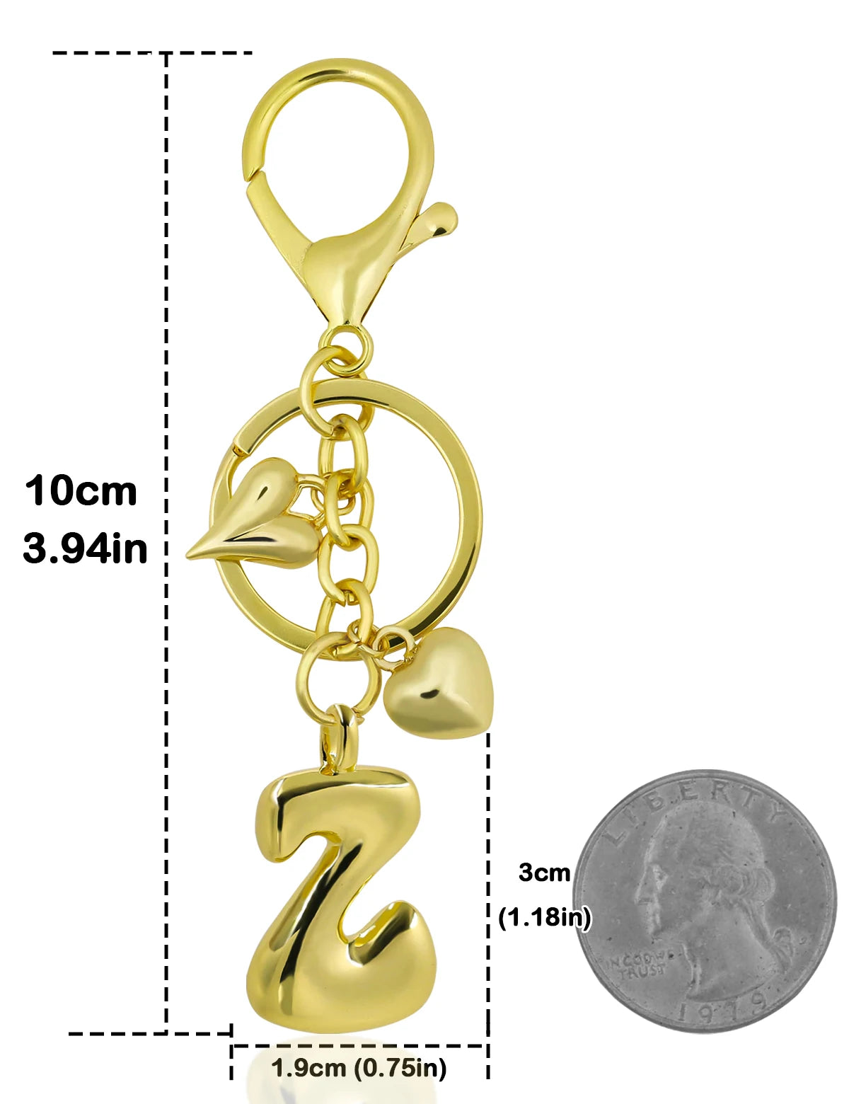 Personalisierter 18K Gold Schlüsselanhänger mit Herz – Blasenbuchstaben Damen