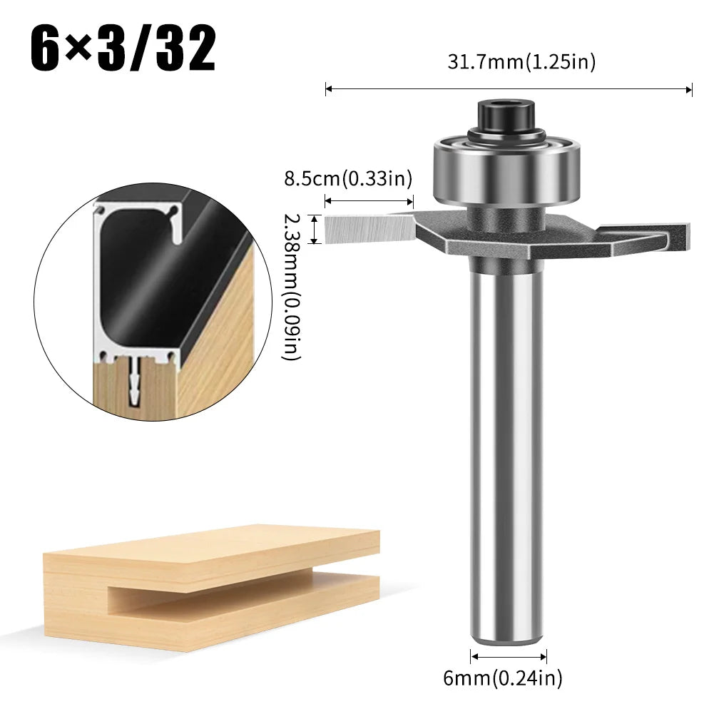 Doppel-rand T-förmiger Fräser mit 6mm und 12mm Schaft für Holzarbeiten