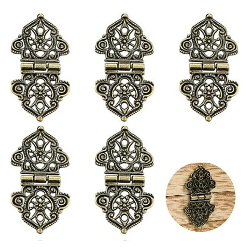 5er Set dekorative Bronze Scharniere für Holzkisten und Schmuckboxen