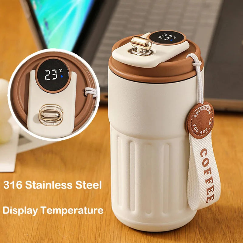 Smart Thermosflasche 450 ml Edelstahl 316 mit Temperaturanzeige - Sturzschutz