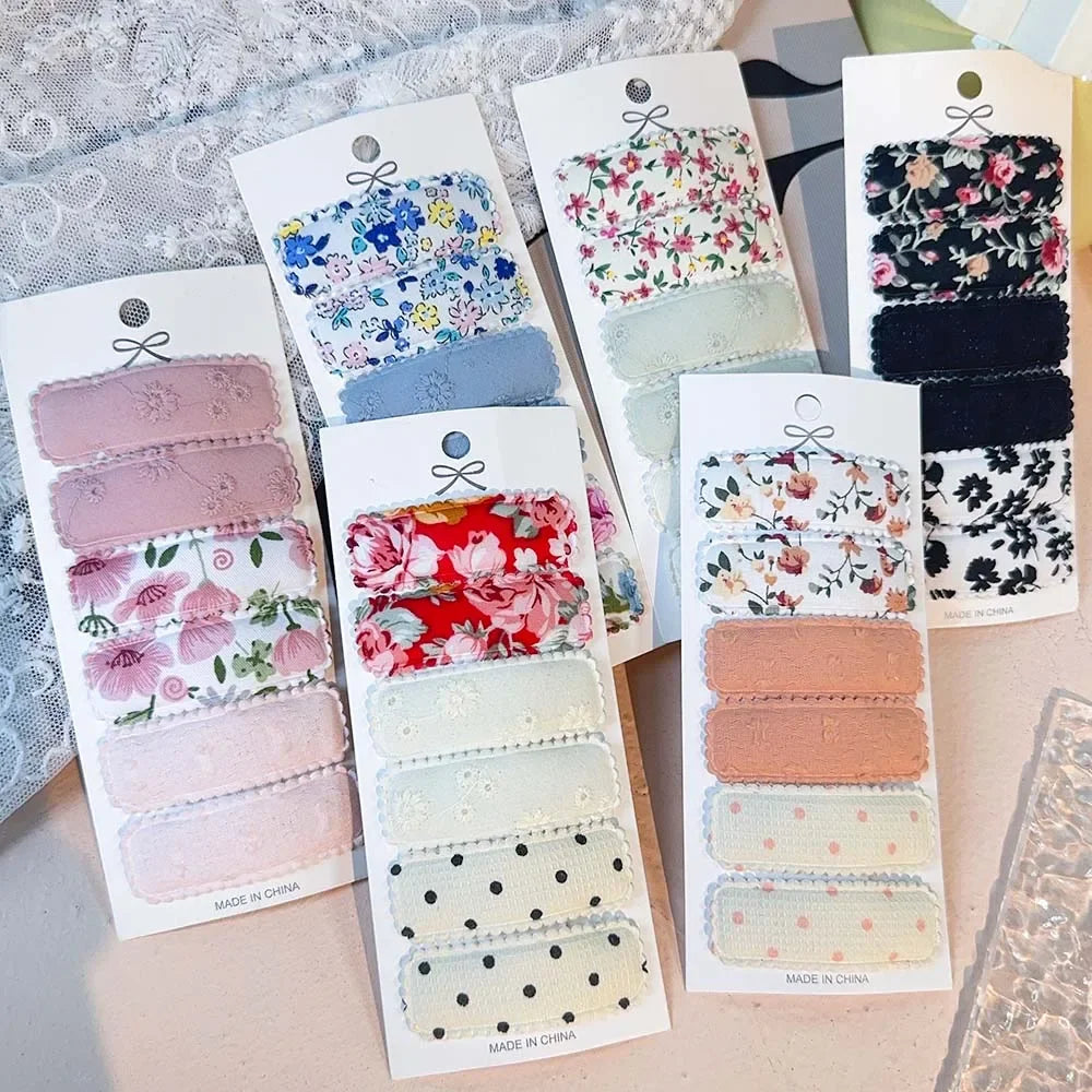 6er Set Haarklammern mit Baumwollstoff Blumenmuster für Mädchen Kinder