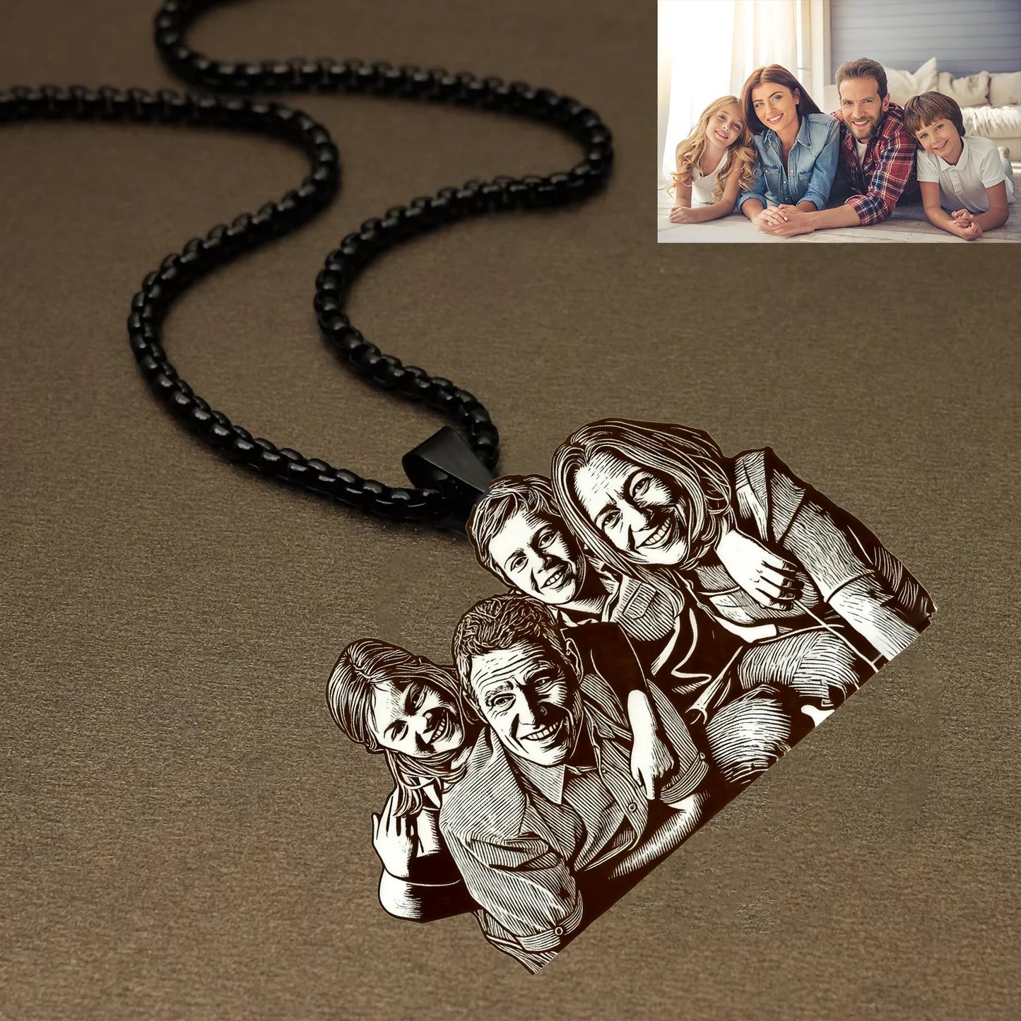 Personalisierter Foto-Halsketten-Anhänger mit individueller Gravur Damen Herren