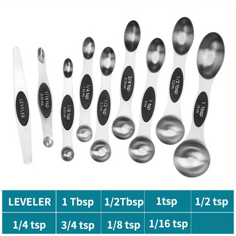 9tlg Doppelkopf Messlöffel Set Edelstahl magnetisch Skala Backwerkzeug