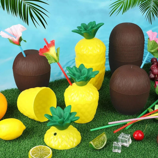Tropischer Sommergenuss: Wiederverwendbare Ananas- - Kokosnussbecher mit Strohhalm