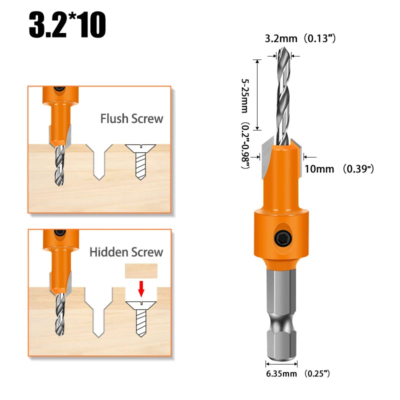 Sechskantschaft HSS Holzsenker Schraubenausdreher in verschiedenen Größen