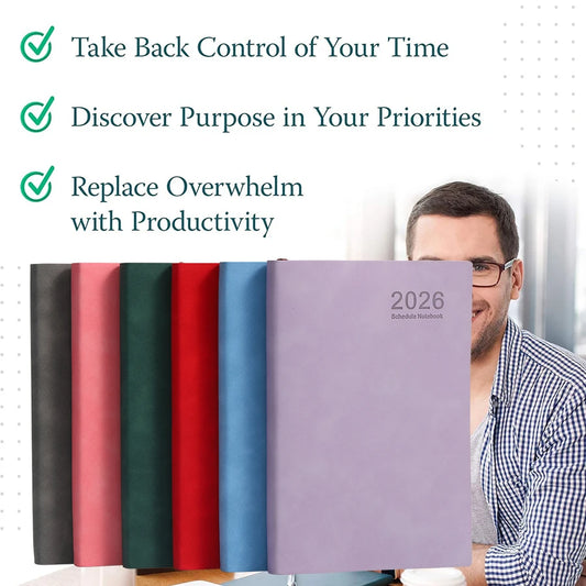 A5 Planer 2026 PU Leder – 365 Tage Kalender für täglichen & wöchentlichen Zeitplan