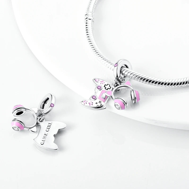 Romantische rosa 925 Silber Charms mit Zirkon – Herz - Parfüm Flasche Set