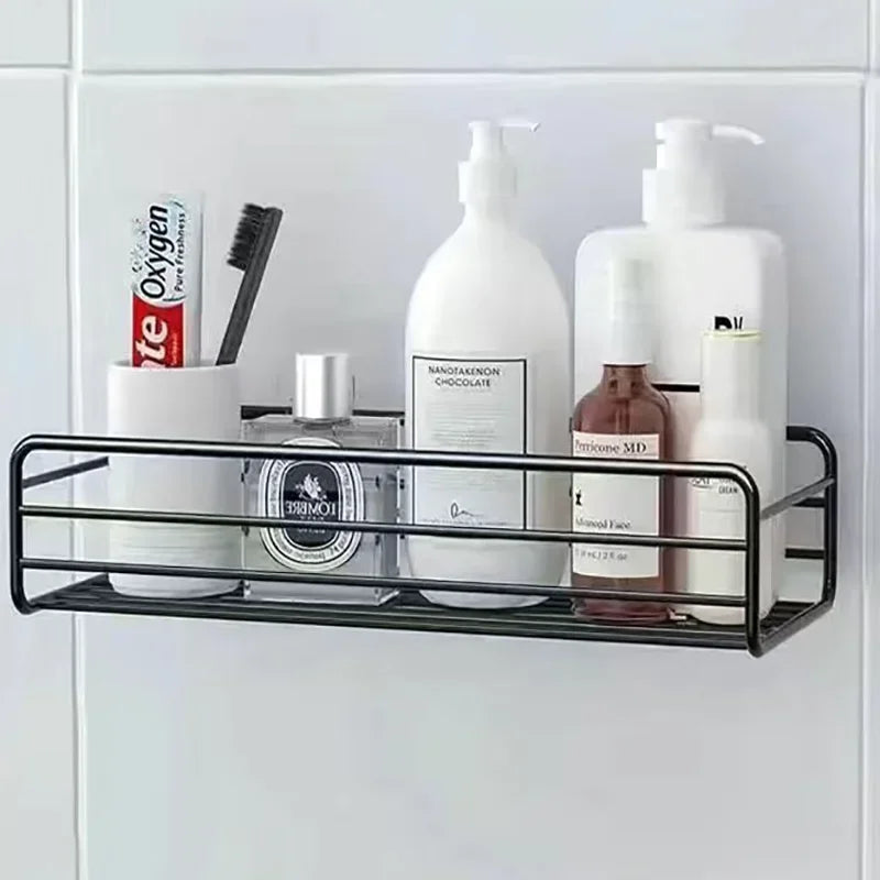Bad Lieferungen Schwimmende Wand Regal Metall Organizer Warenkorb Badezimmer Dusche Vorhang Küche Lagerung Organisatoren Kommode