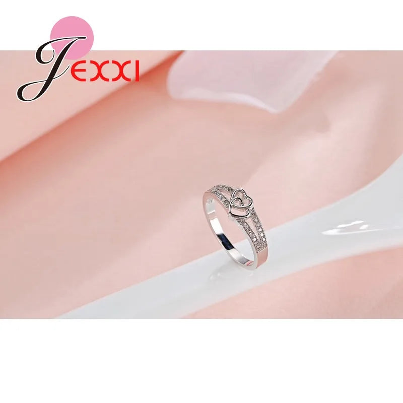 925 Silber Damenring mit Zirkonia Herzform für Engagement - Hochzeit