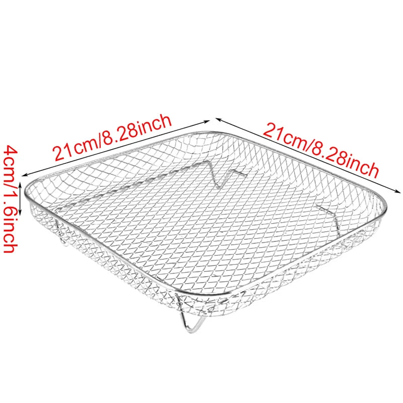 Robuster 3-fach Edelstahl Grillrost für Heißluftfritteusen – Quadratisch
