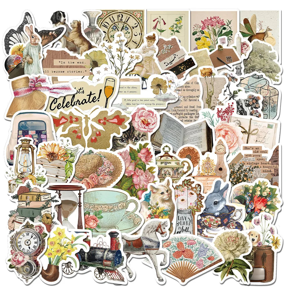 50-180 Stück vintage Stil Papieraufkleber für Scrapbooking und Dekoration