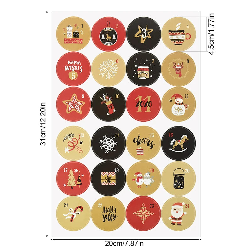 Weihnachts-Adventskalender Aufkleber 1/3/5 Blatt für Geschenkverpackung