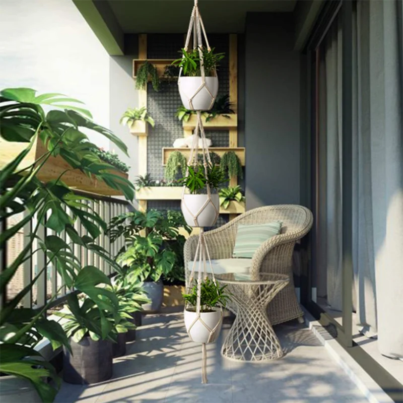 Handgefertigte Makramee Hängekörbe für Gartenpflanzen und Balkon