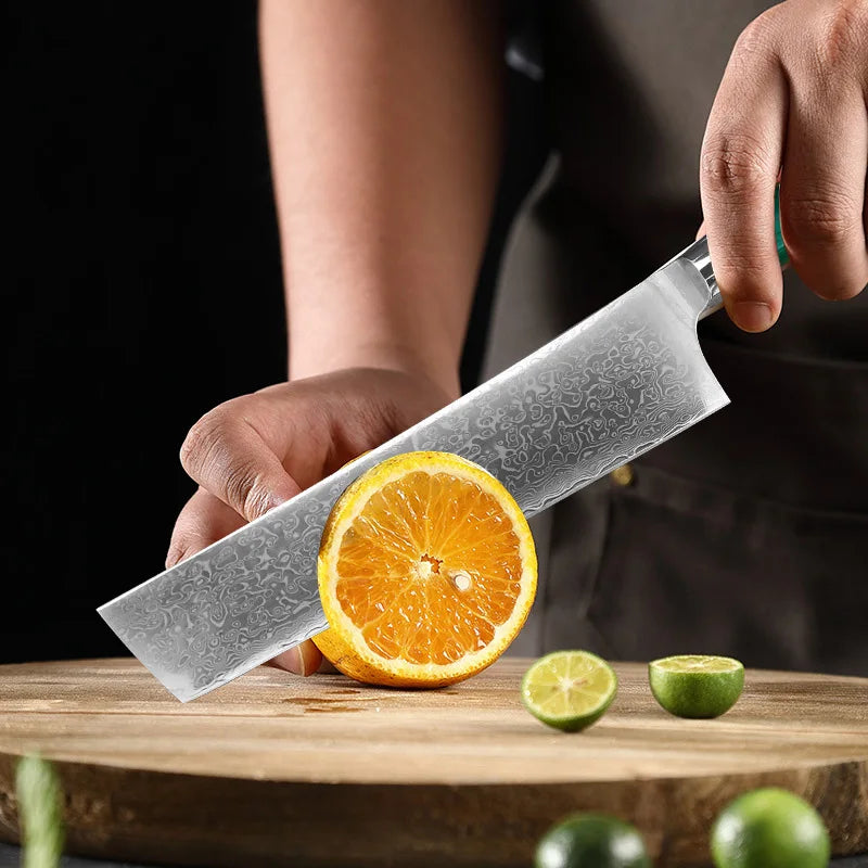 Damaskus Küchenmesser mit scharfer Klinge und ergonomischem Holzgriff