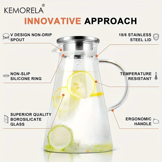 Hitzebeständiger transparenter Glas Wasserkrug mit großem Griff-Yabubest - Home & More