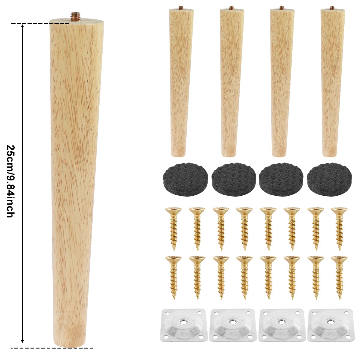 4er Set Möbelbeine aus Holz 8-25 cm mit Schrauben für Sofa und Tisch