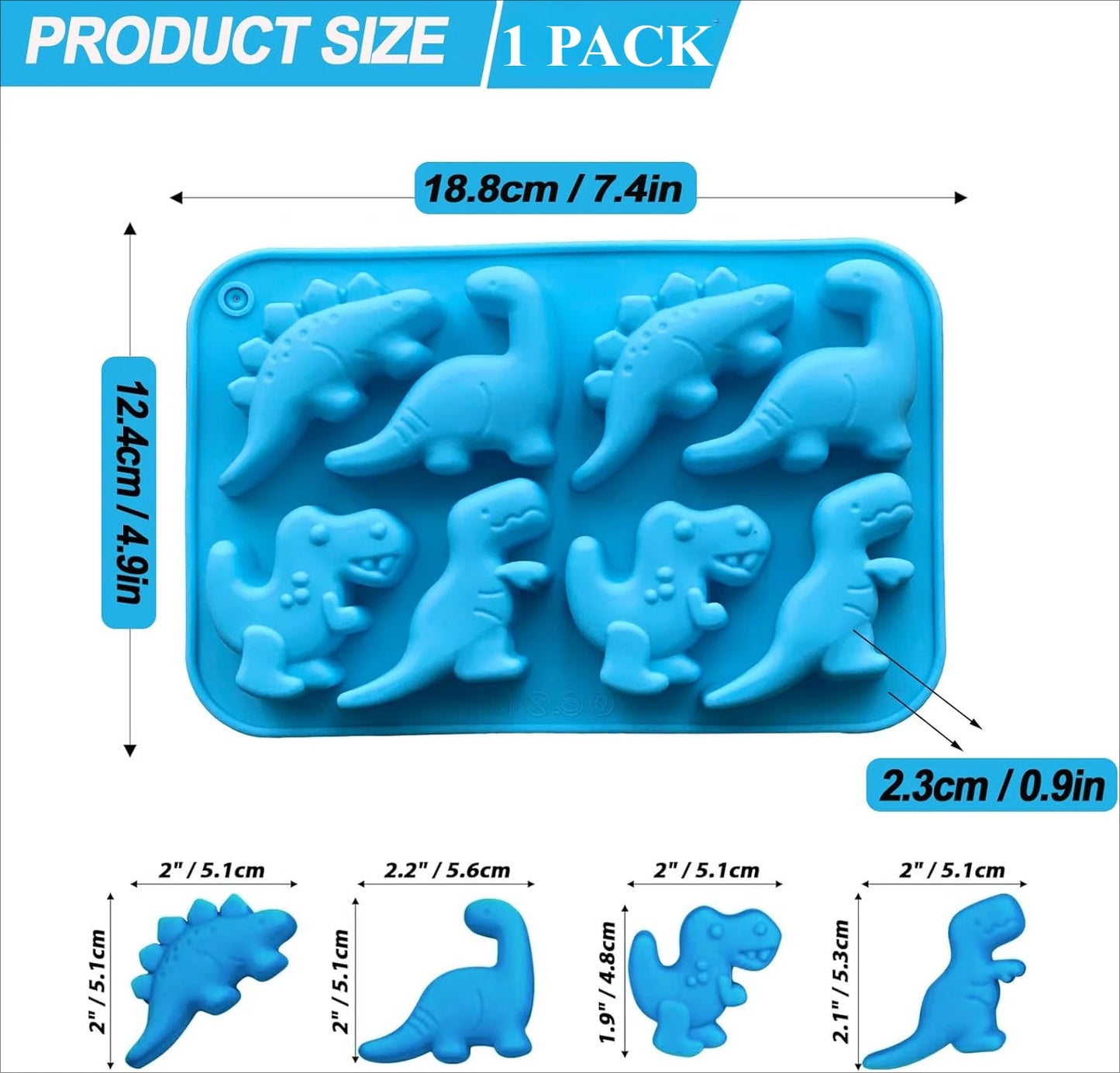12er Dinosaurier Silikonform für Kuchen, Schokolade - Fondant – Lebensmittelecht