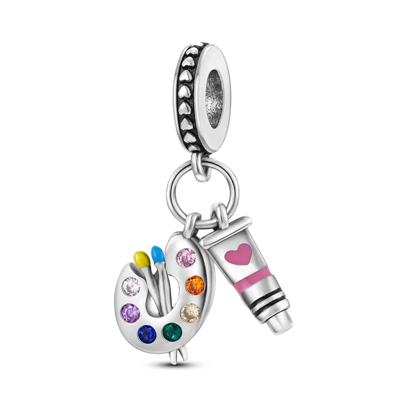 925 Sterling Silber Charm mit rosa Schmetterling - leuchtenden Glühwürmchen