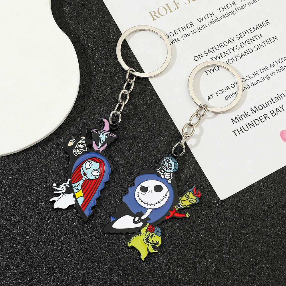 Kultiger Halloween-Schlüsselanhänger Sally - Jack in Silber – Punk-Design Unisex