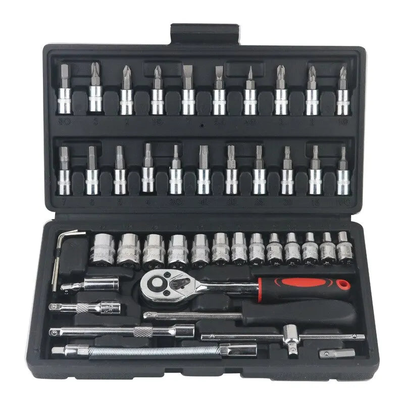 46-teiliges KFZ Werkzeug Set 1/4 Zoll Steckschlüssel Ratsche